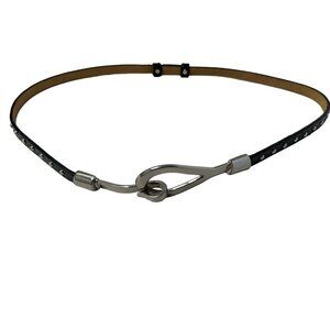 Womens Black Leather Studded Hook Buckle Closure Waist Slouch Belt Size Small